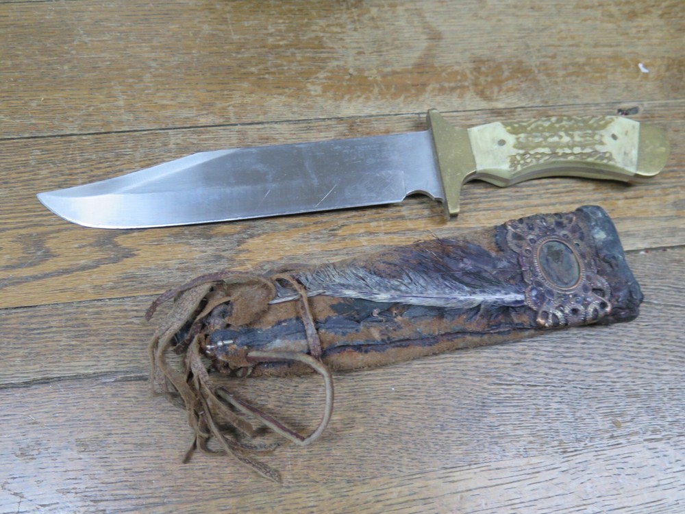 Break Up Country 14.5” Fixed Blade Bowie Knife 8.5” Blade Faux Stag Handle READ