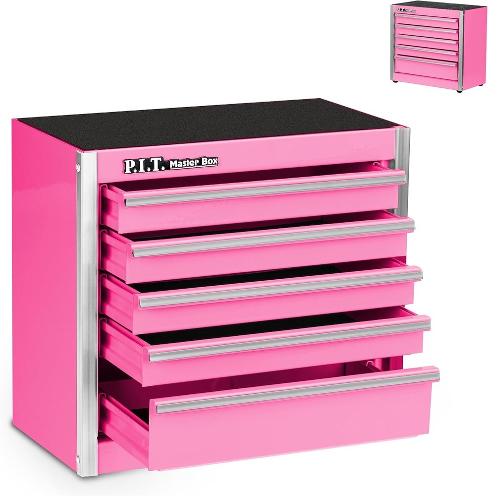 Mini Pink Tool Box, Portable 5-Drawer Micro Roll Cab Steel Stackable Tool Box wi