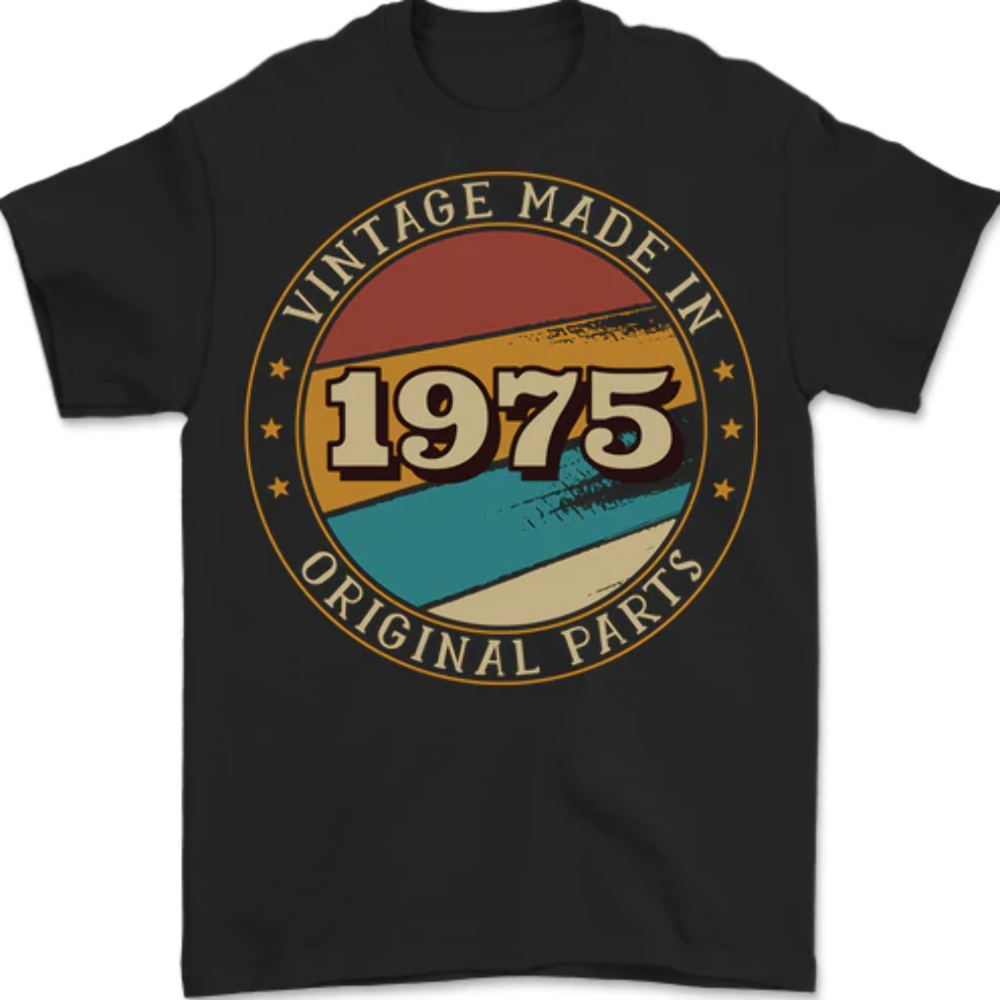 48th Birthday Vintage Made In 1975 Mens T-Shirt 100% Cotton
