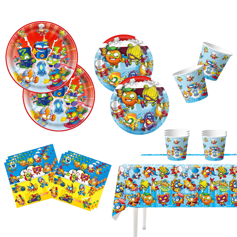 Superthings Birthday Party Decor Set with Plates Cups Tablecloth Napkins
