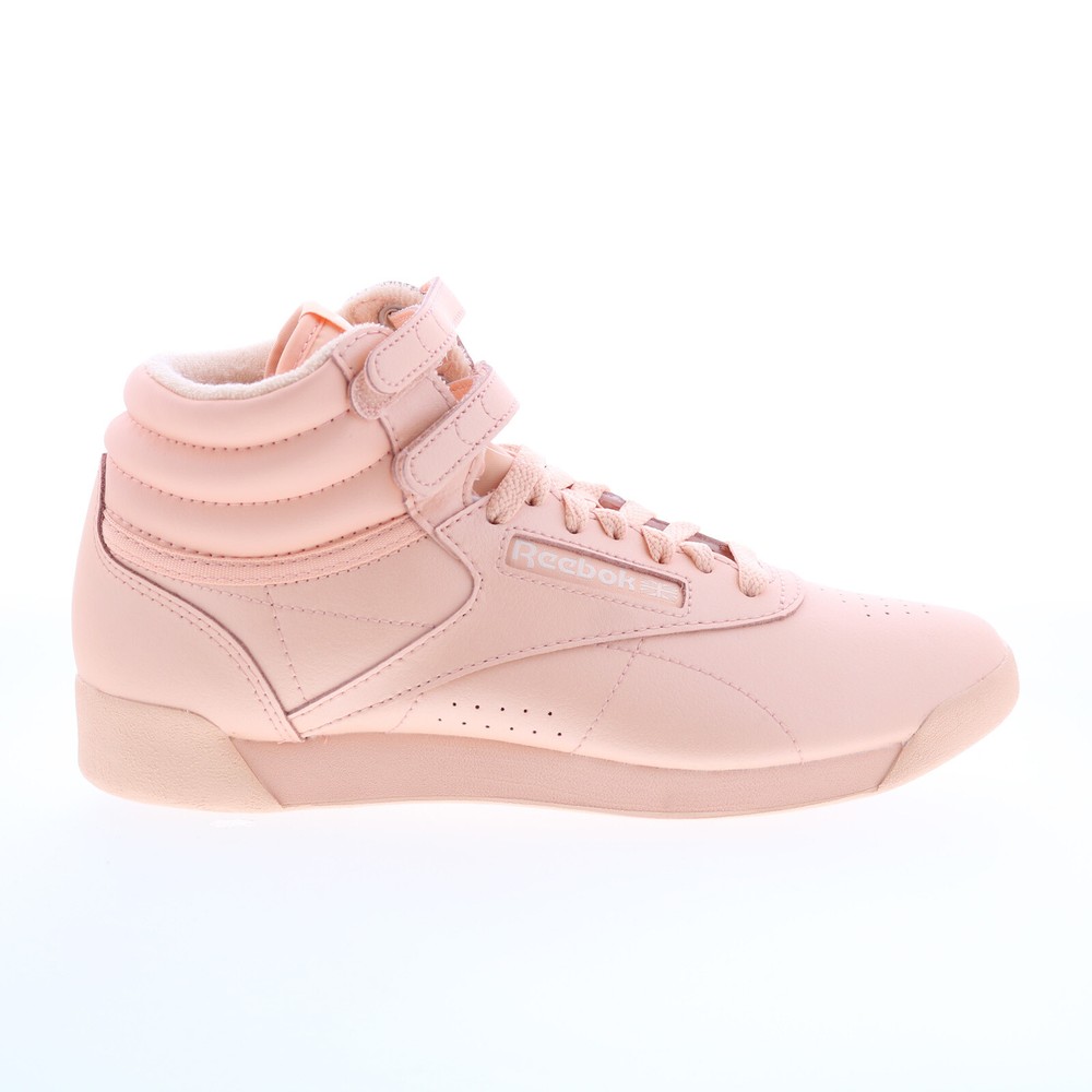 Reebok Freestyle Hi Womens Orange Leather Lace Up Lifestyle Sneakers Shoes 9