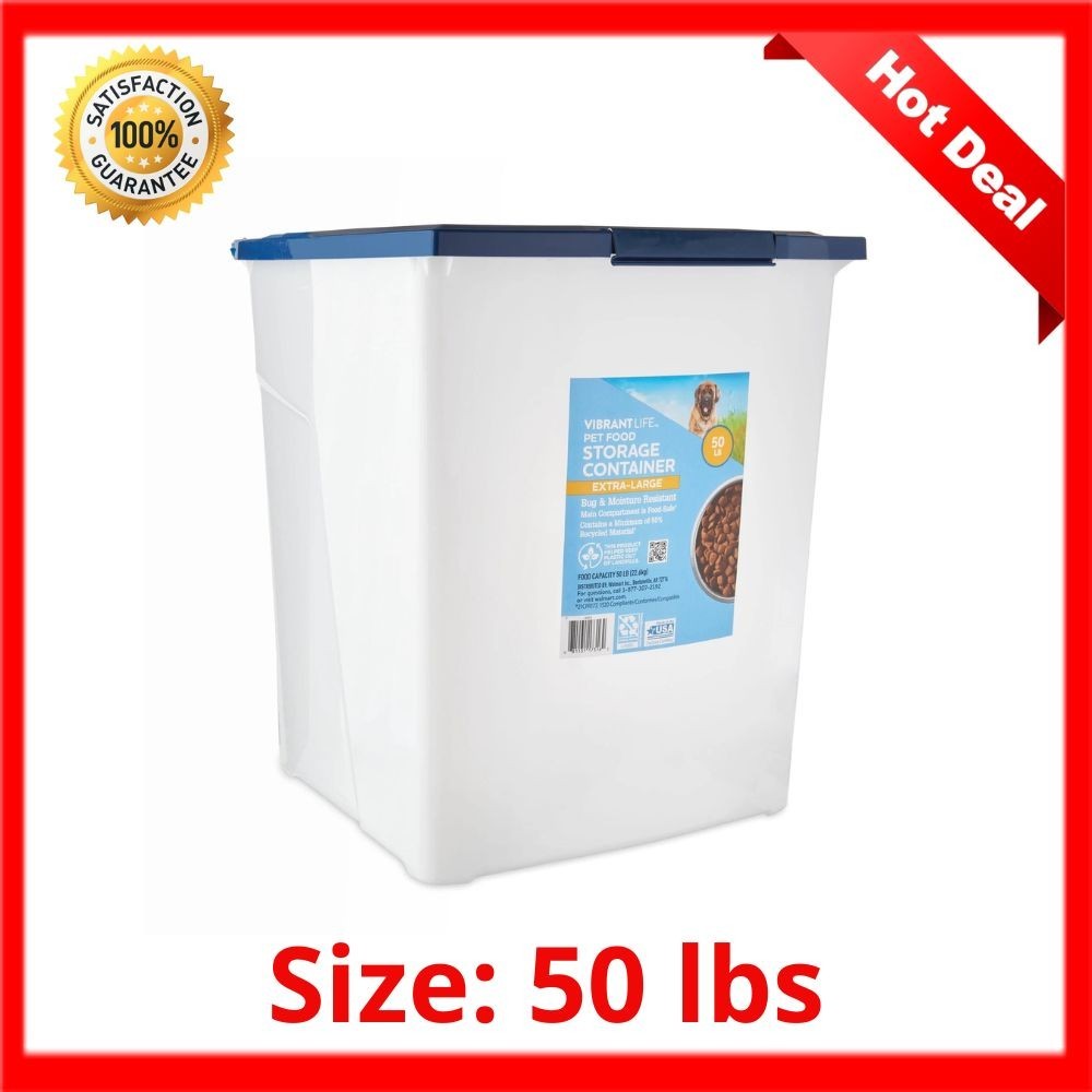 50 lb Extra-Large Plastic Pet Food Storage Container with Secure Locking Lid