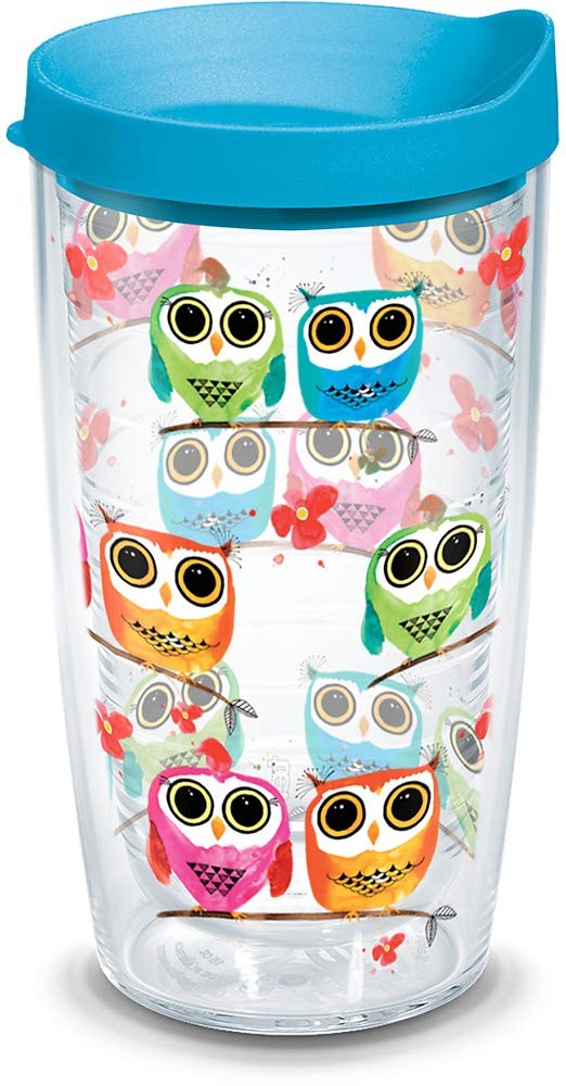 Colorful Woodland Owls Insulated Double Walled Tumbler Travel Cup Made in USA  