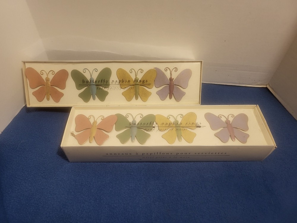 New Pier 1 Imports Set of 8 Hand-Painted 3-Inch Metal Butterfly Napkin Rings