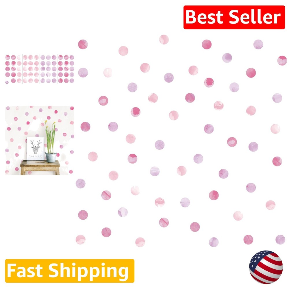Pink Watercolor Dot Wall Art Sticker Kit - 59 Peel-and-Stick Decor Pieces for Indoor Walls  