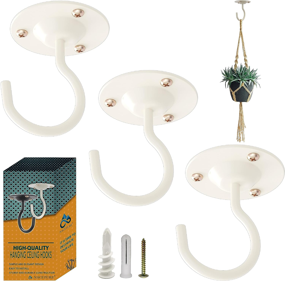 3-Pack Indoor Ceiling Hooks for Hanging Plants - Heavy Duty Meta Hangers
