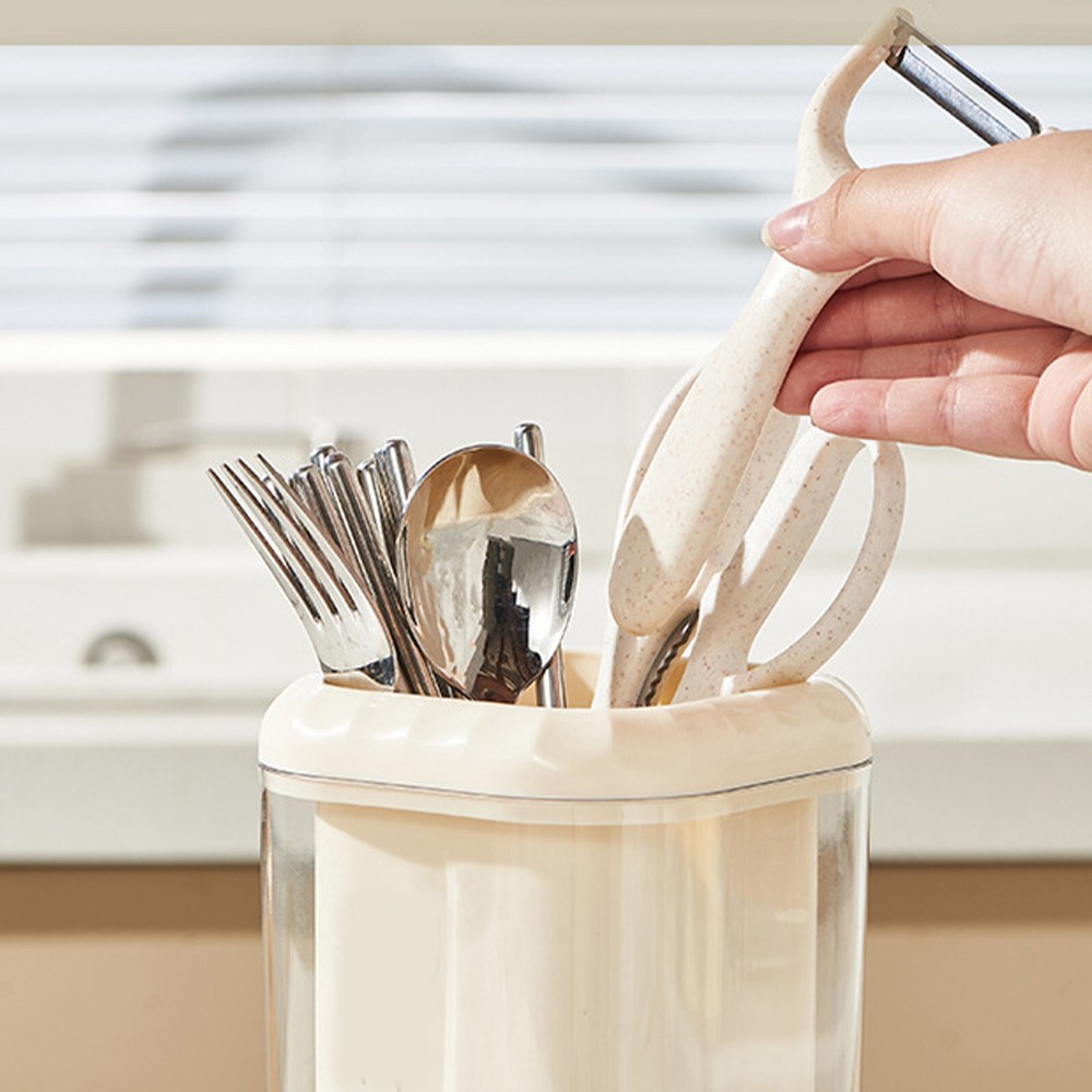 Cream Multifunctional Drainage Chopstick Holder for Kitchen Cutlery