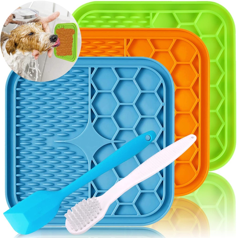 3-Piece Dog Lick Mat with Suction Cups for Anxiety Relief & Peanut Butter