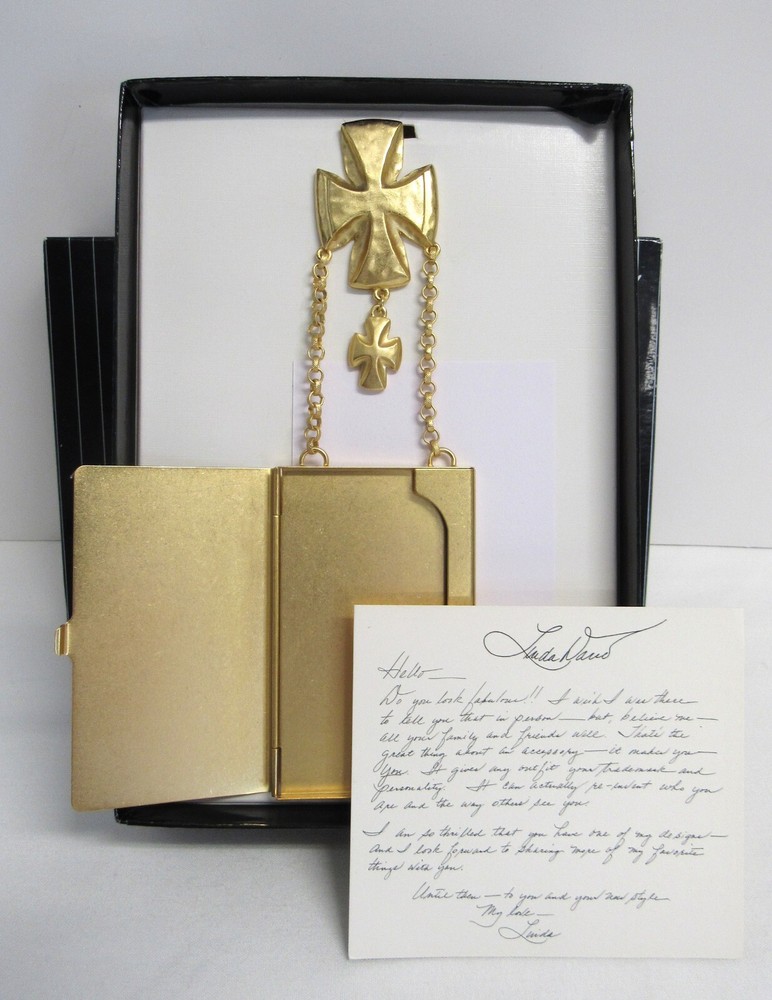 Maltese Cross Hanging Keepsake Holder Matte Gold Tone - Linda Dano - NIB