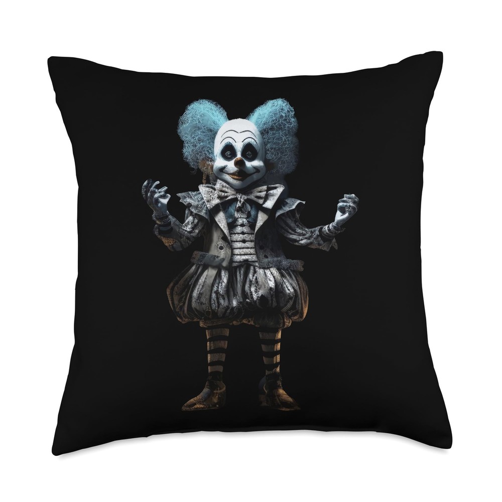 Gothic Creepy Clown Wiccan Anime Nu Goth Soft Grunge Throw Pillow 18x18