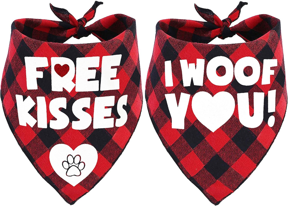 Valentine's 2-Pack Buffalo Plaid Dog Bandanas for Small Pets
