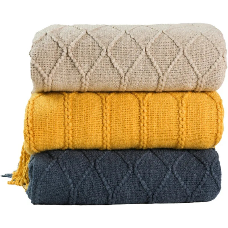 Nordic Waffle Knit Blanket Solid Color Cozy Decorative Throw