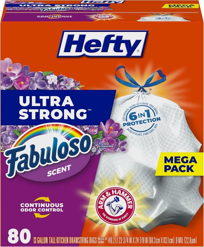 Hefty Ultra Strong Tall Kitchen Trash Bags 13 Gallon Scent, 80 CT