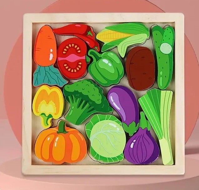 Wooden Puzzles for Kids Ages 4-6, Vegetables World Jigs 15.5x15.5x1cm