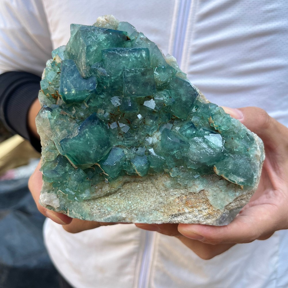 4LB Natural Green Fluorite Cube Crystal Cluster Mineral Specimen