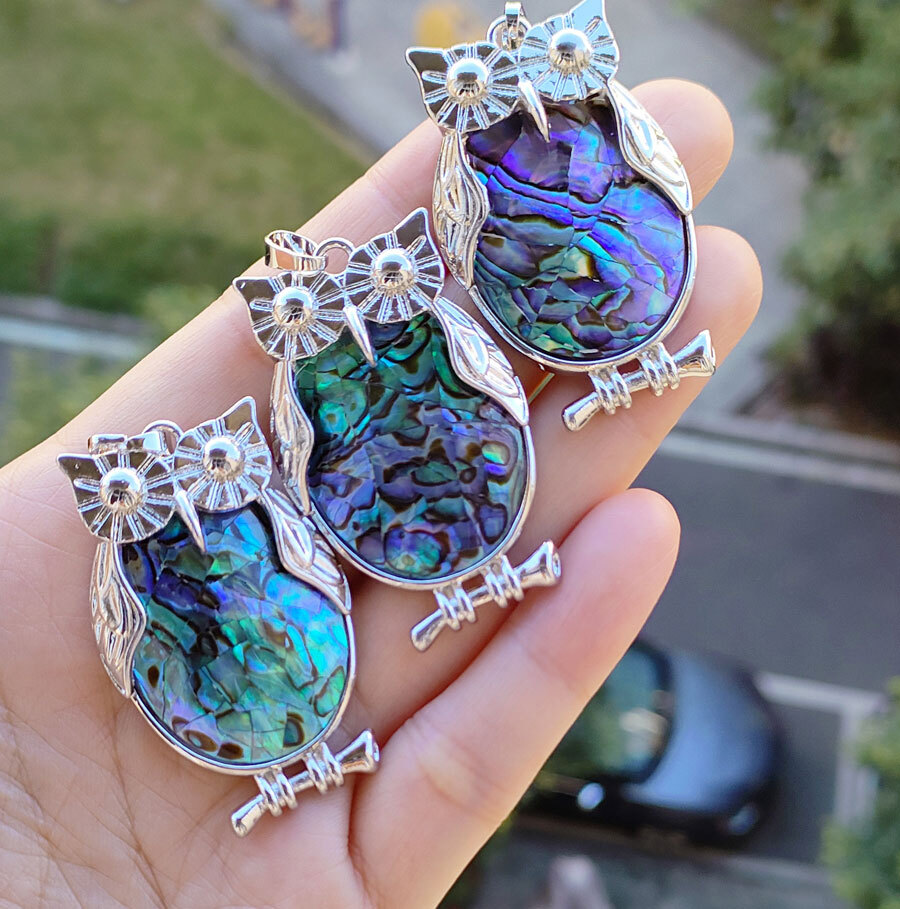 5pcs Natural Ablone shell Owl Pendants Chakra Reiki Healing Amulet