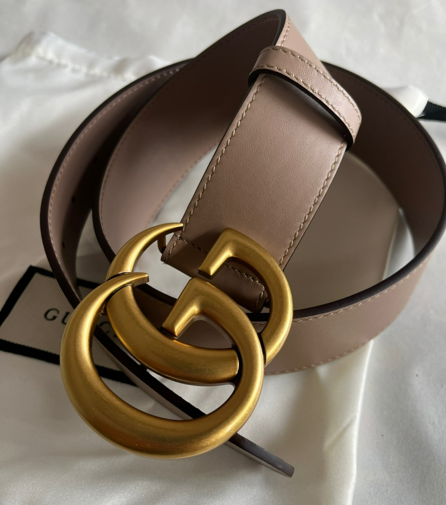 Gucci GG Buckle Women's Dusty Pink Marmont Leather  Belt size 75 cm Fits 24/26 W