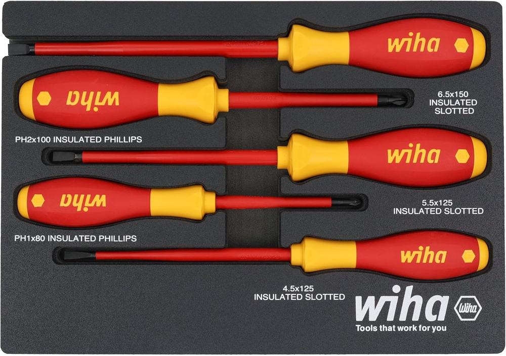 5-Piece Insulated Soft-Grip Screwdriver Set with Tray  