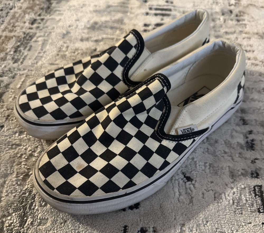 VANS Womens Classic Slip-On Checkerboard Black White Canvas Skate Shoes Size 6.5