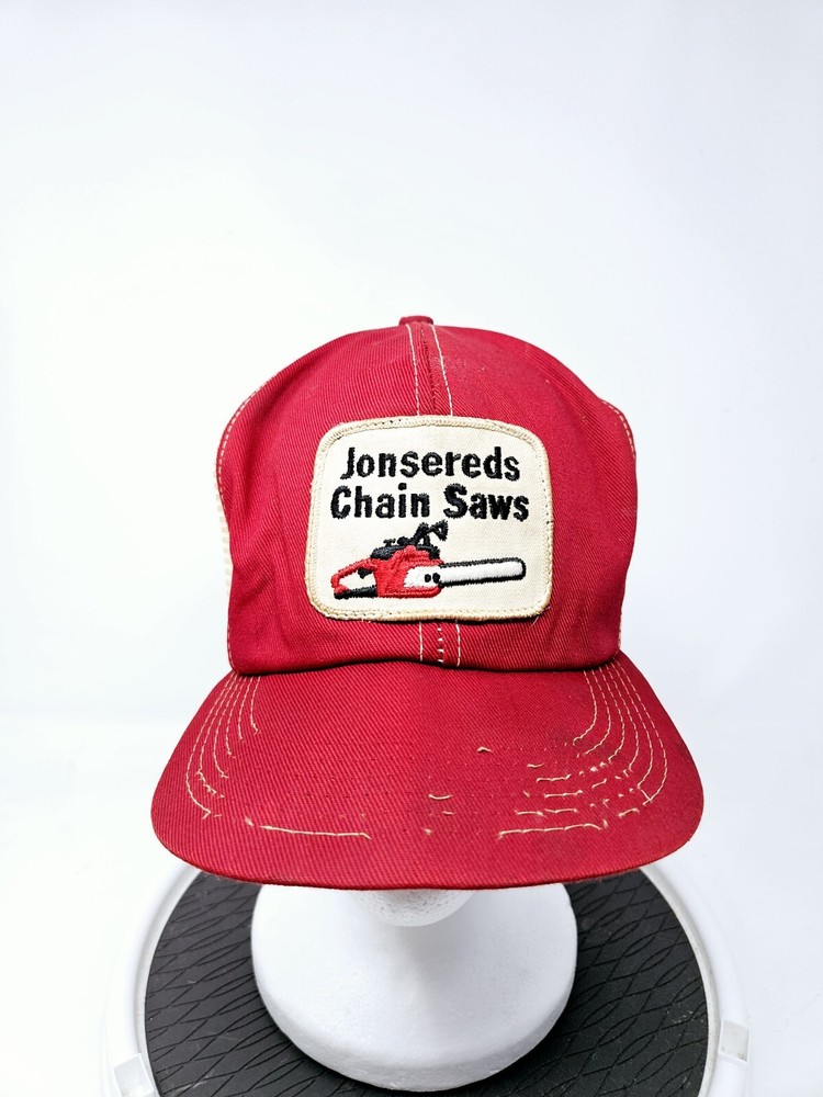 Vintage 1980s Red Jonsered Chainsaws  K-PRODUCTS Snapback Trucker Hat RARE