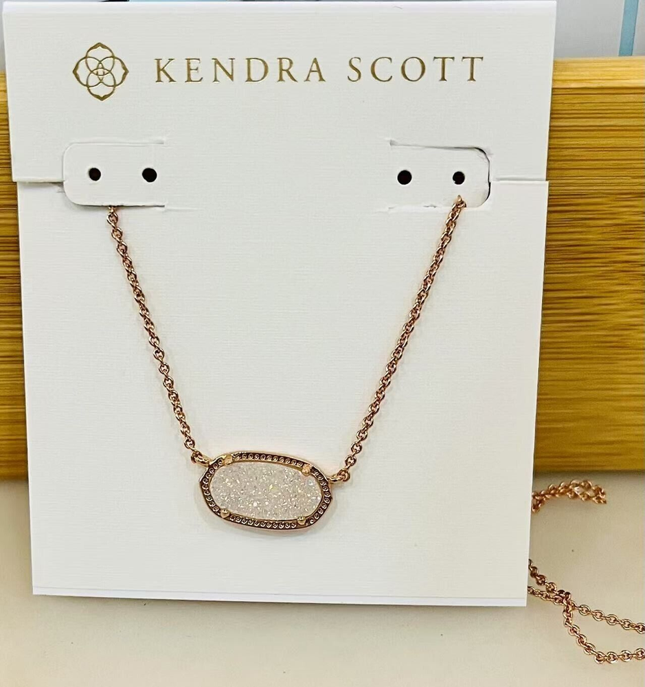 Kendra Scott Elisa Rose Gold Pendant Necklace Gold Drusy 16