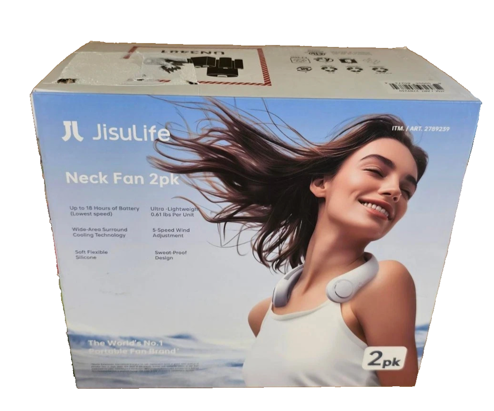 JISULIFE Portable Neck Fan Upgraded, 5 Speeds, Gray - 2 Pack