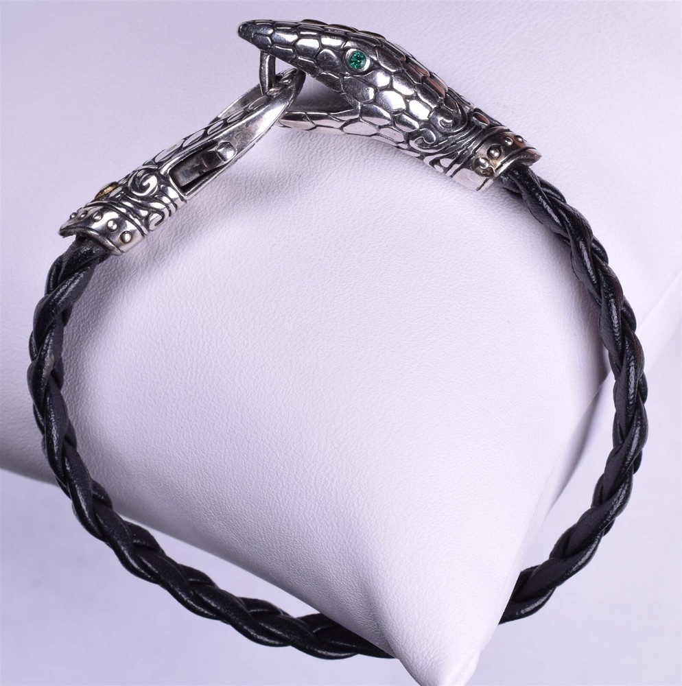 Sterling 18k Leather Snake Bracelet Signed DS? Bali