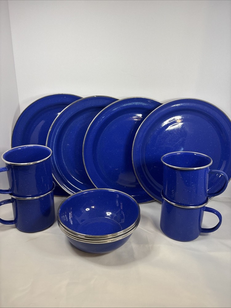 Enamelware Blue Speckled Lot 12 Piece Camping 10