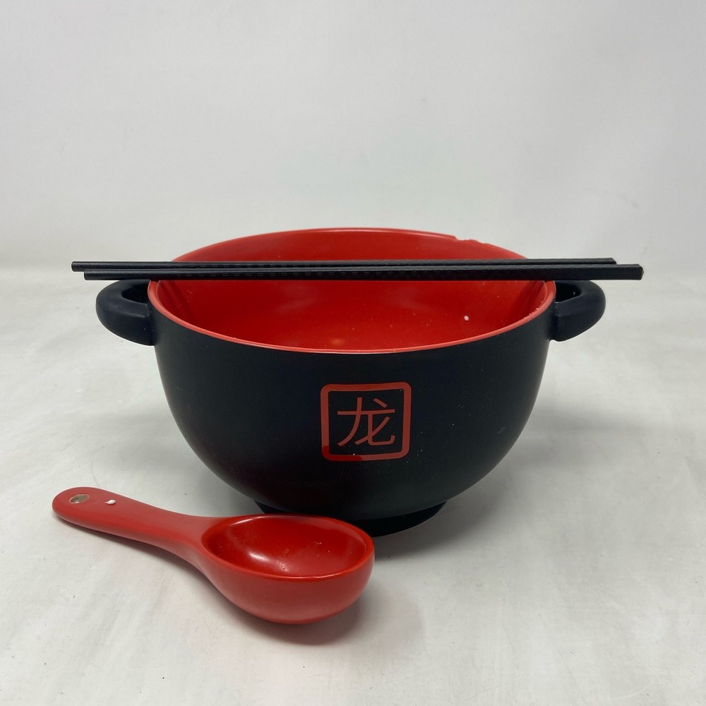 Red Dragon 42oz Ramen Bowl Set Black/Red w/ Chopsticks & Spoon