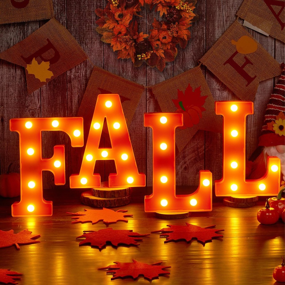 Festive 4-LED Light Up Marquee Letters for Fall & Christmas Home Decor
