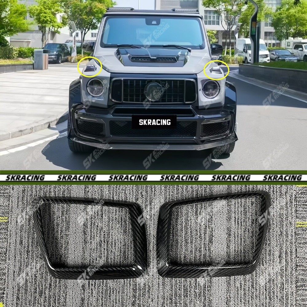 For Benz W464 G63 AMG Dry Carbon Fiber Front Engine Turn Signal Light Cover Trim