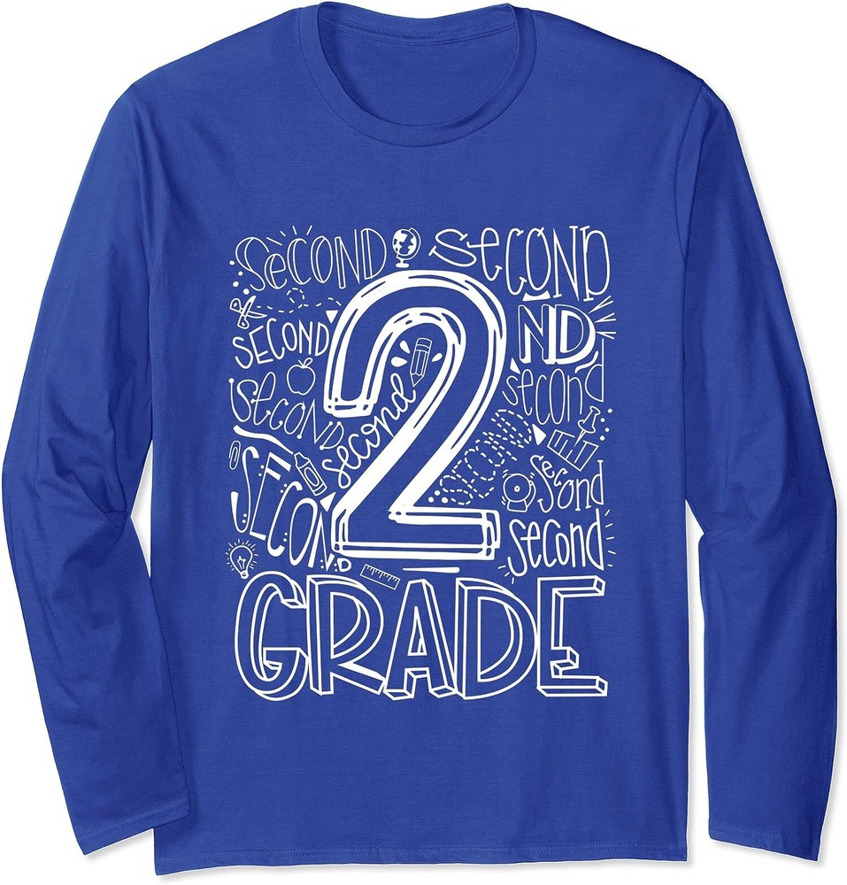 Back To School 2nd Second Grade Typography Cool Gift Long Sleeve T-Shirt-image