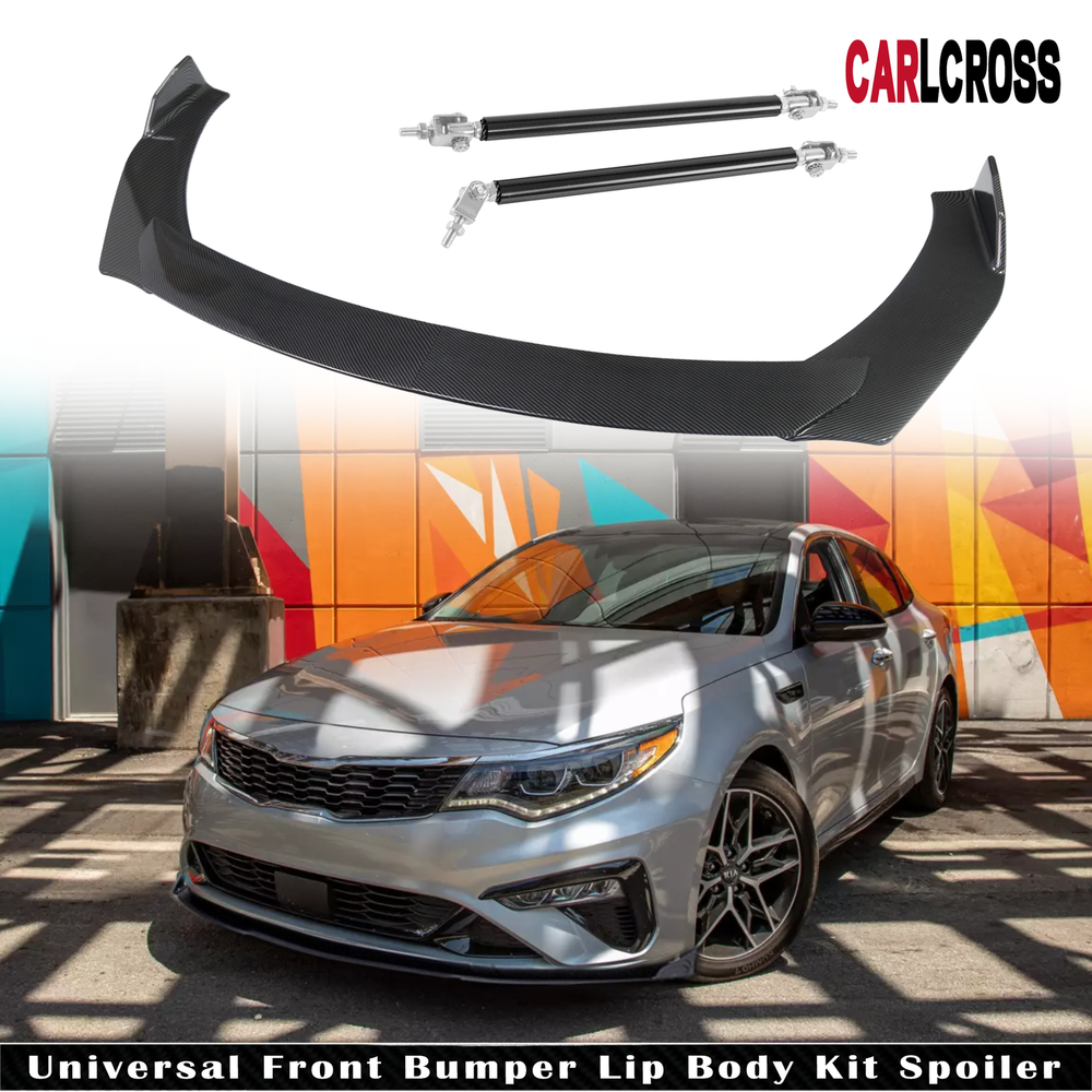 Kia Optima Universal Carbon Fiber Front Bumper Lip Spoiler Splitter with Strut Rods