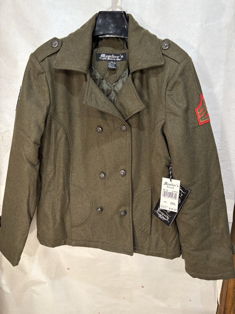 Navy Pea Coat Mens XL Green Scull Buttons NWT Members Property-image