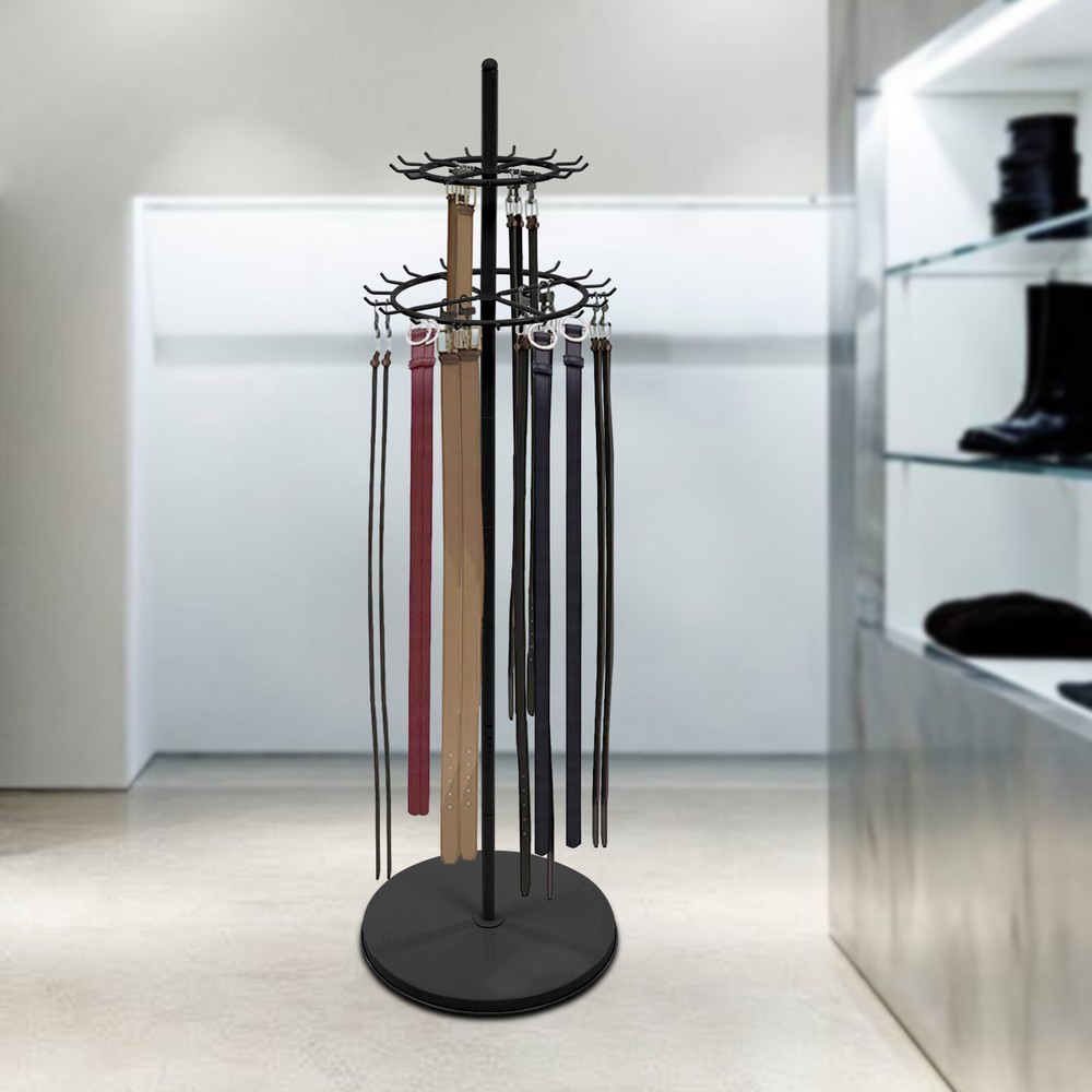 2-tier Tie Rack Floor Stand Belt Hanger Display Shelf 31 Hooks Adjustable Feet