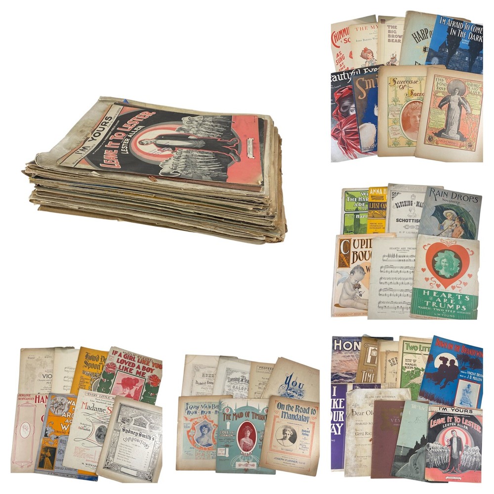 Lot of 90+ Sheet Music Vintage Antique Piano Vocal Art Nouveau Graphics Worn