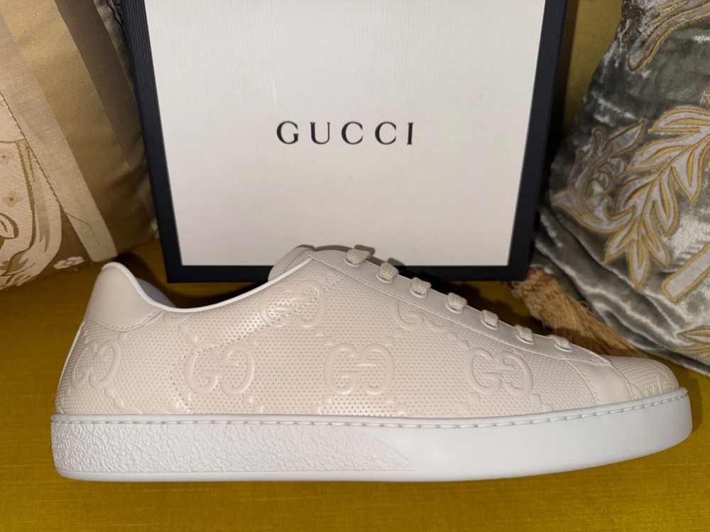 GUCCI Ace Monogram Sneakers Tan Beige Size 12 US 45 New $895