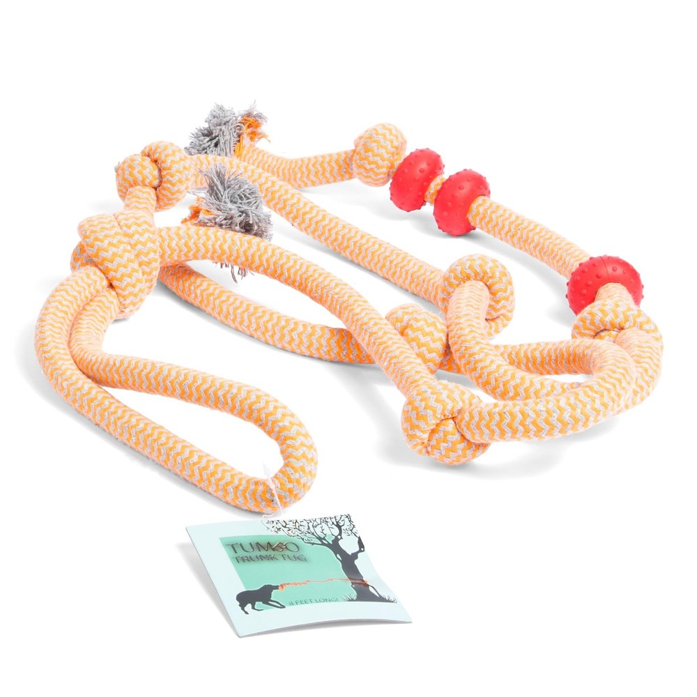 Trunk Tug - 8 feet Long Tree Trunk Rope Toy with Handle & Rubber Rings - Tug ...