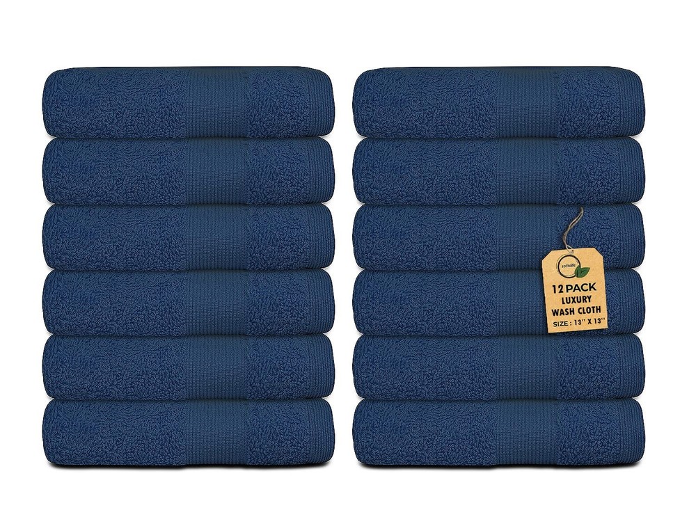 Premium 12-Pack 13x13 Inch Ring Spun Cotton Washcloths | Ultra-Soft Luxury