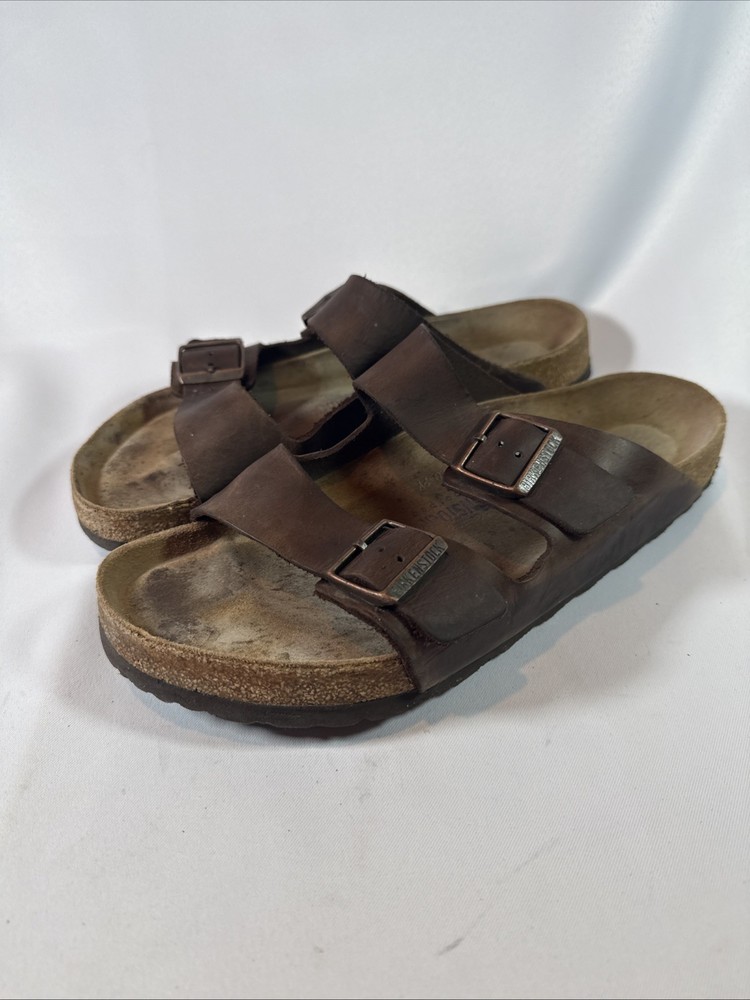 Birkenstock Arizona Shoes Mens Size 12 45 Brown Leather Slide Sandals Buckle