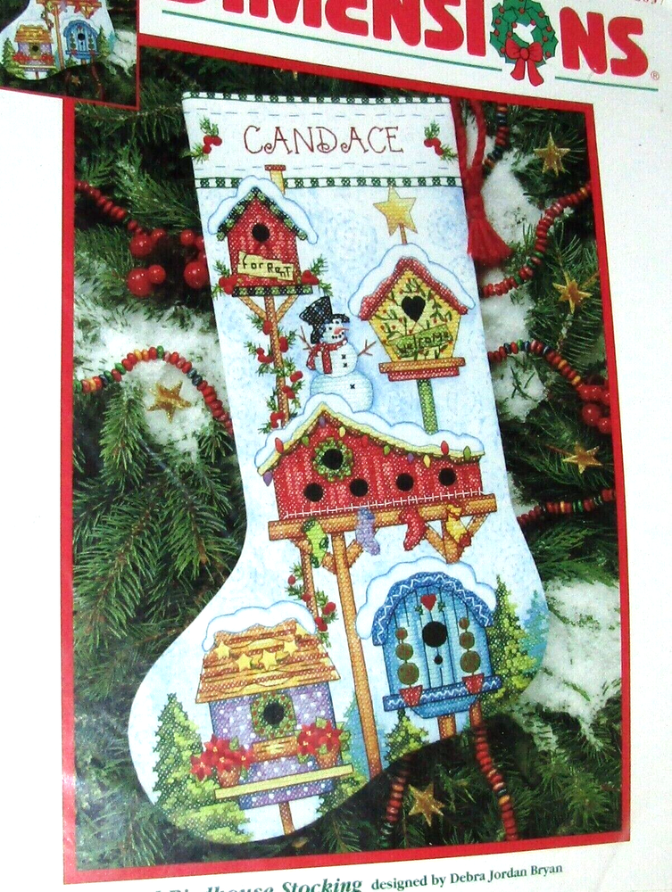 Dimensions Seasonal Birdhouse Stocking Stamped Cross Stitch Kit 16