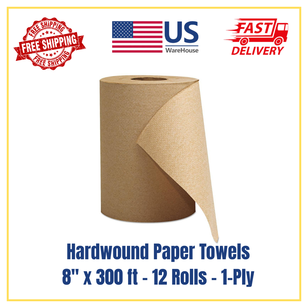8-inch x 300 ft Brown Hardwound 1-Ply Paper Towels – 12 Rolls per Carton