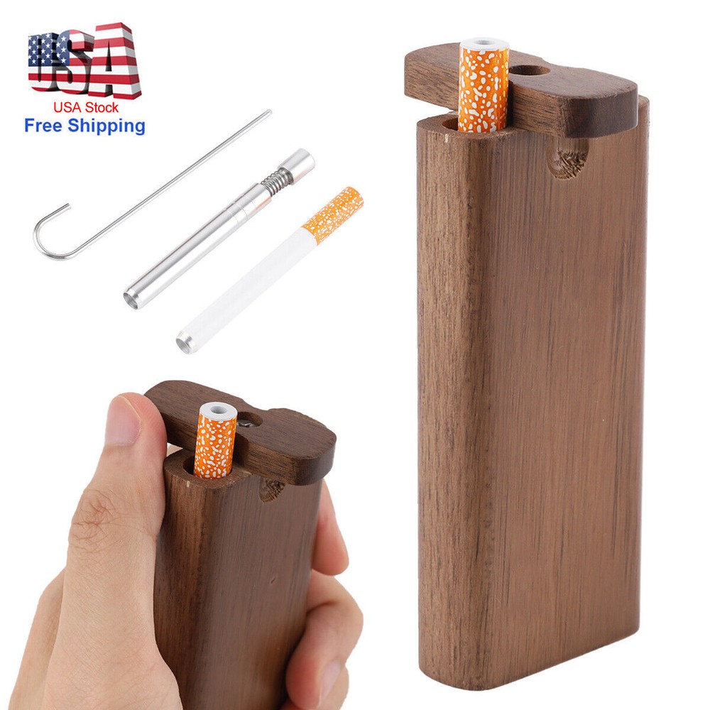 Wooden Walnut Dugout Self Cleaning Metal Bat Poker Smoking Pipe One Hitter Kit
