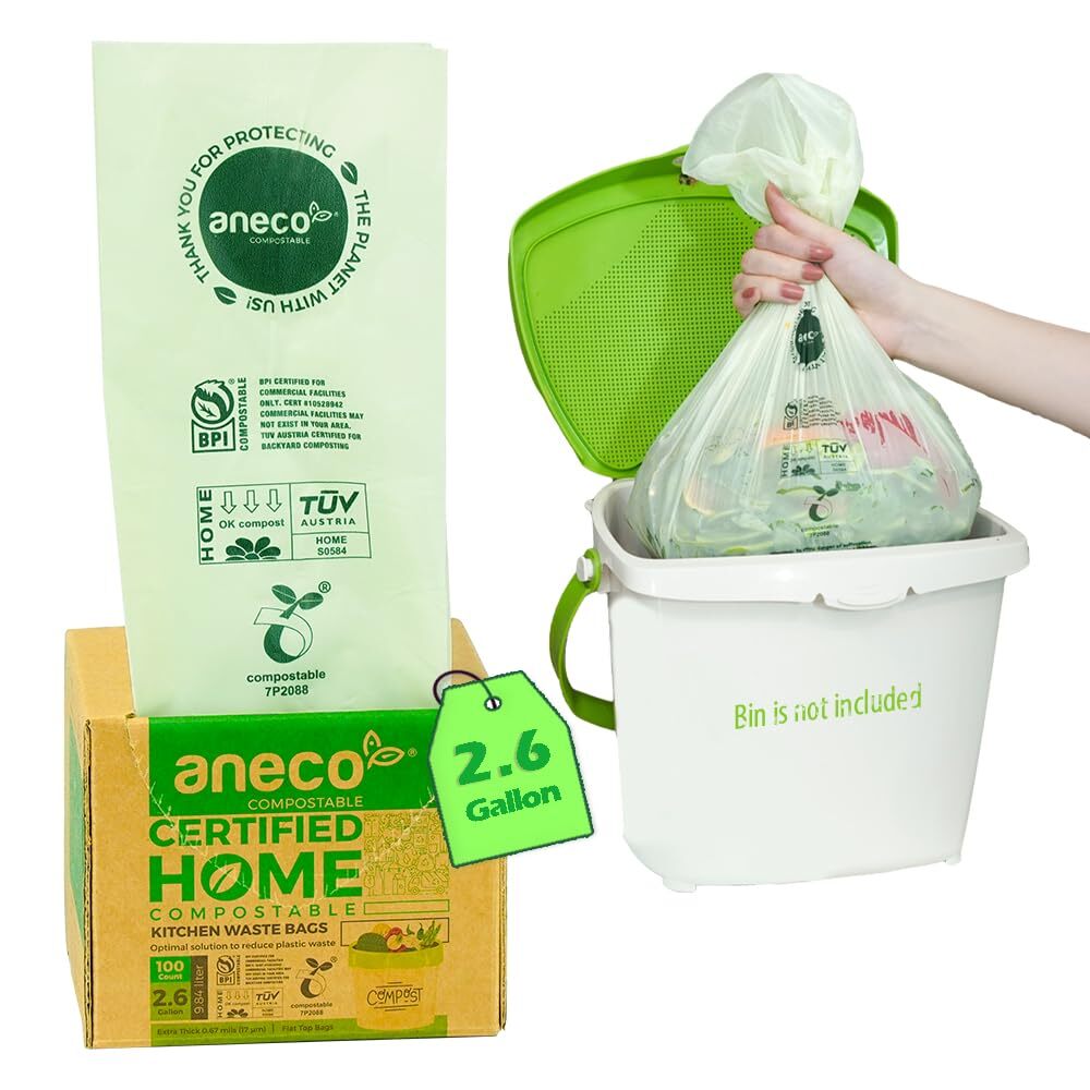 100% Compostable Waste Bags 2.6 Gallon, Extra Thick Kitchen Small Compost Bag...