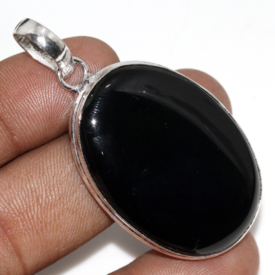 Handmade 925 Silver Plated Black Onyx Ethnic Pendant 2.1