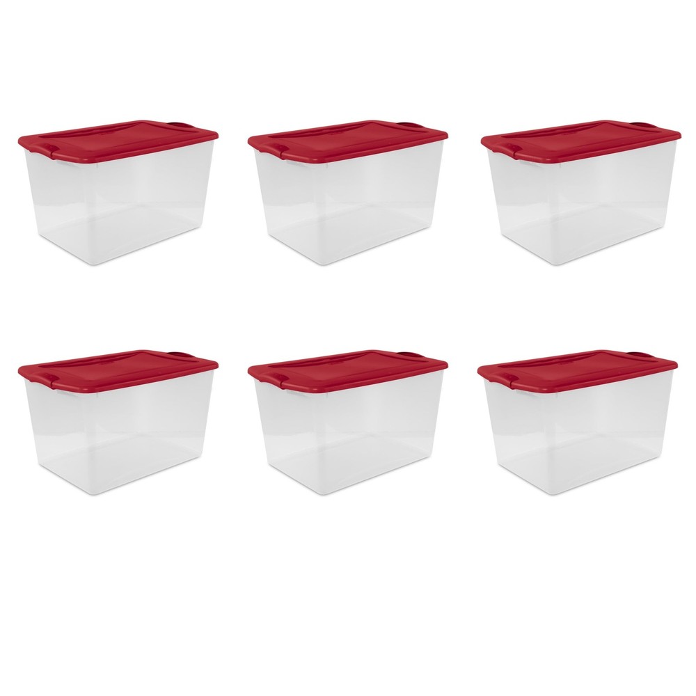 Set of 6 Stackable 66-Quart Plastic Latch Storage Boxes for Organization