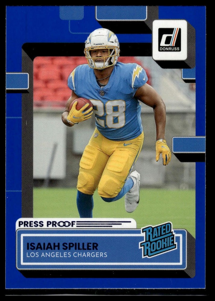 2022 Donruss Isaiah Spiller Blue Press Proof Rated Rookie Card #316