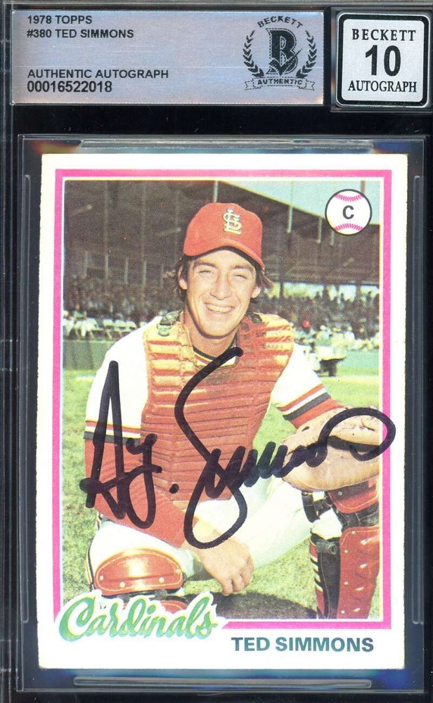 Ted Simmons 1978 Topps Autograph Gem Mint 10 BAS Beckett Signed Card