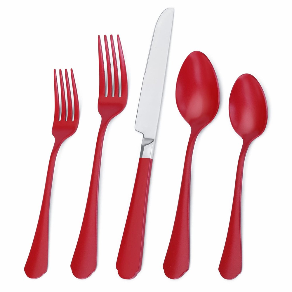 20-Piece Red Stainless Steel Flatware Set for Modern Kitchens
