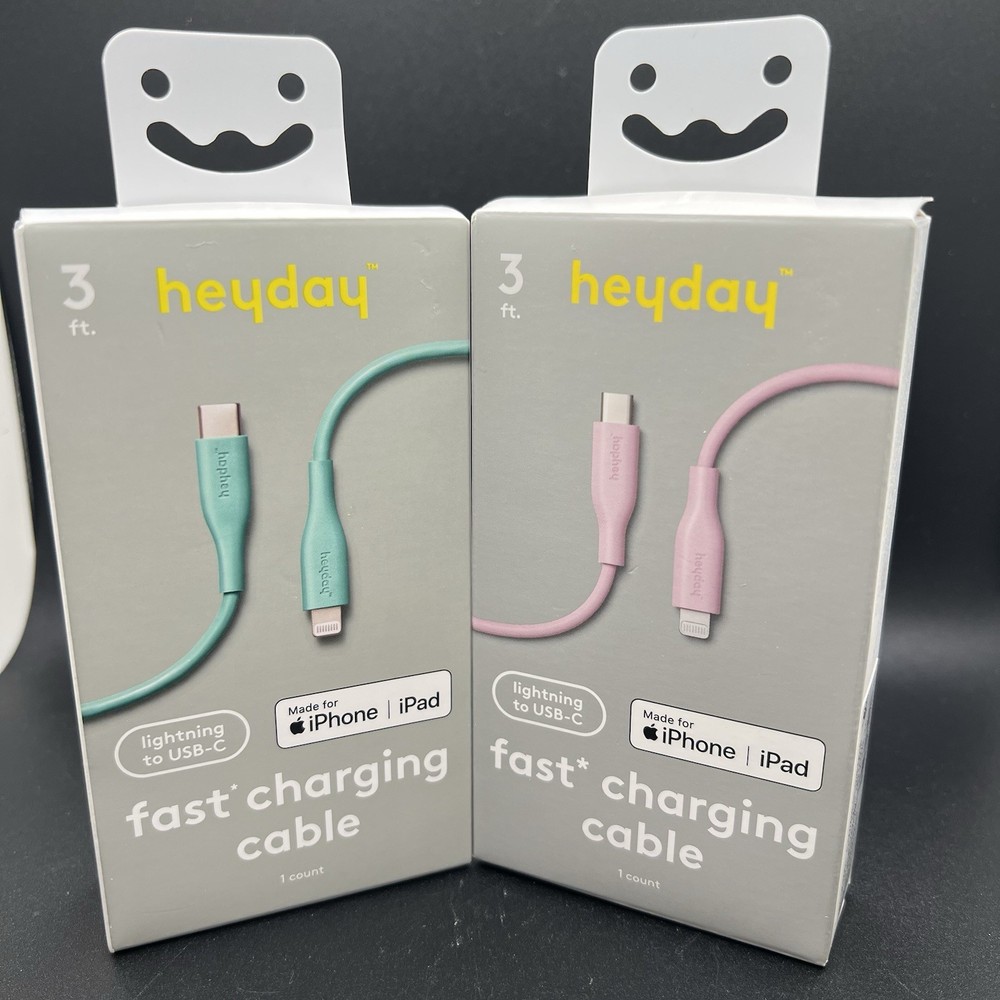 2-Pack Heyday MFi Certified USB-C to Lightning Charging Data Cable 3’ Ft. Iphone